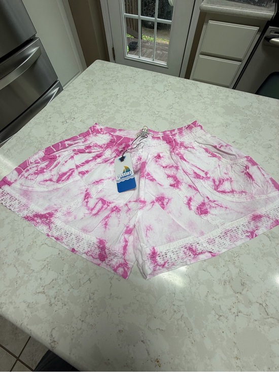 Seaspice Pants - Women's Pink Tie-Dye Linen Blend Shorts with Drawstring Waist Seaspice small new